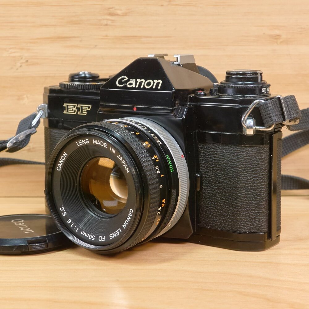 Vintage Canon EF 35mm Film Camera, with 50mm F1.8 FD Lens, Made in Japan